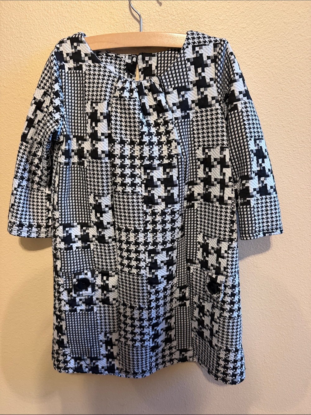 Pippa & Julie Black & White Houndstooth Patchwork Dress